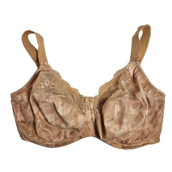 Elomi Bra Womens 32k Tan Pink Green Floral Lacy Underwires adjustable no padding - Picture 1 of 8